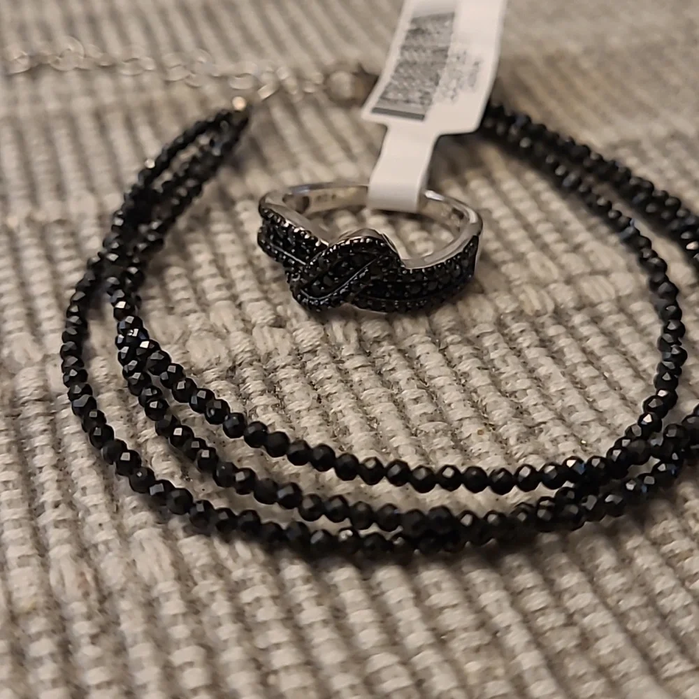 Real Black Spinel and Sterling Ring and Bracelet Set - Picture 5 of 8